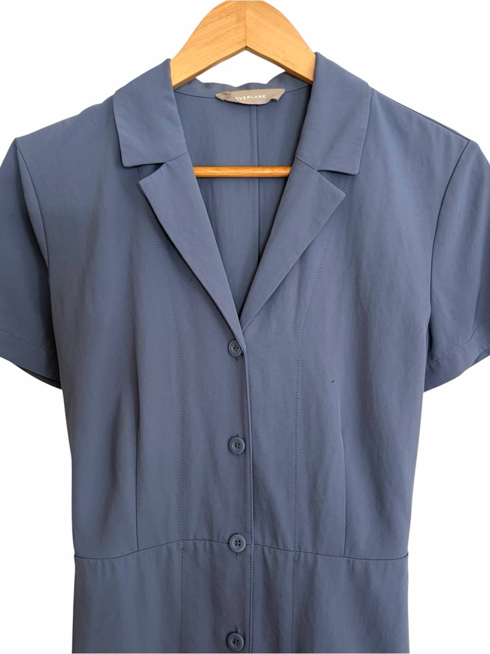 Everlane Dusty Blue Japanese GoWeave Notch Short Sleeve Shirt Dress 6 - Picture 3 of 4